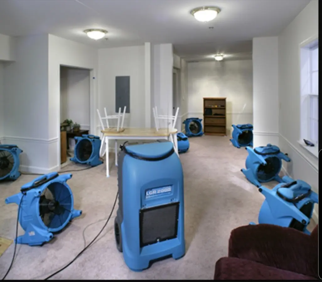 Air movers and dehumidifier setup for Water Damage Restoration in Ecorse